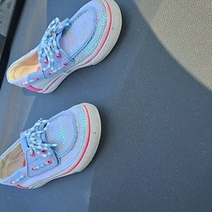Girls sperrys top sidereal 11.5 blue sequins pink preppy summer